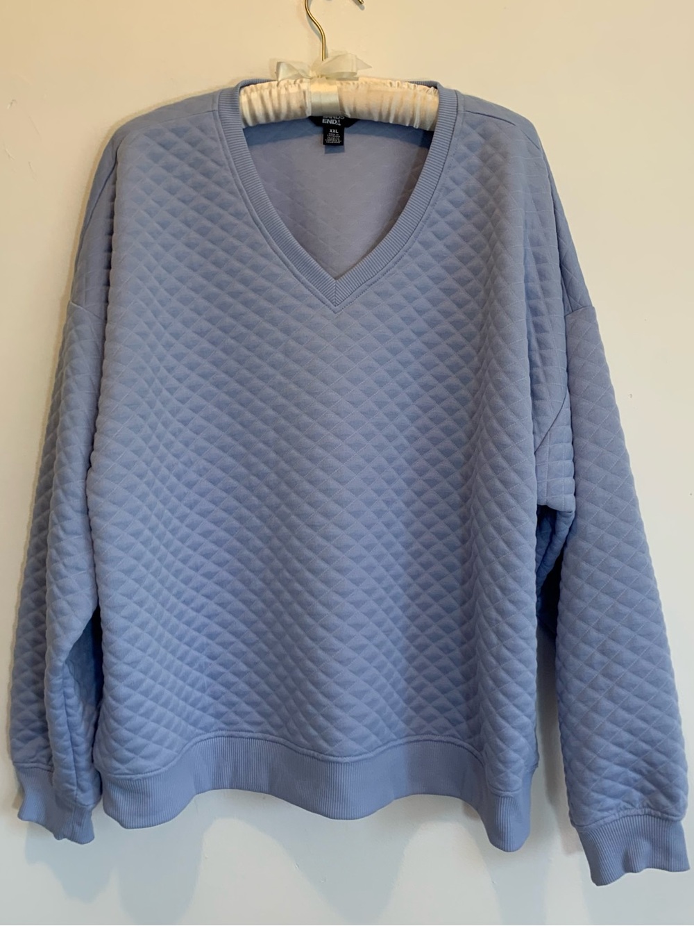 Lands End Quilted Light Blue V-Neck Sweatshirt XXL Relaxed Fit